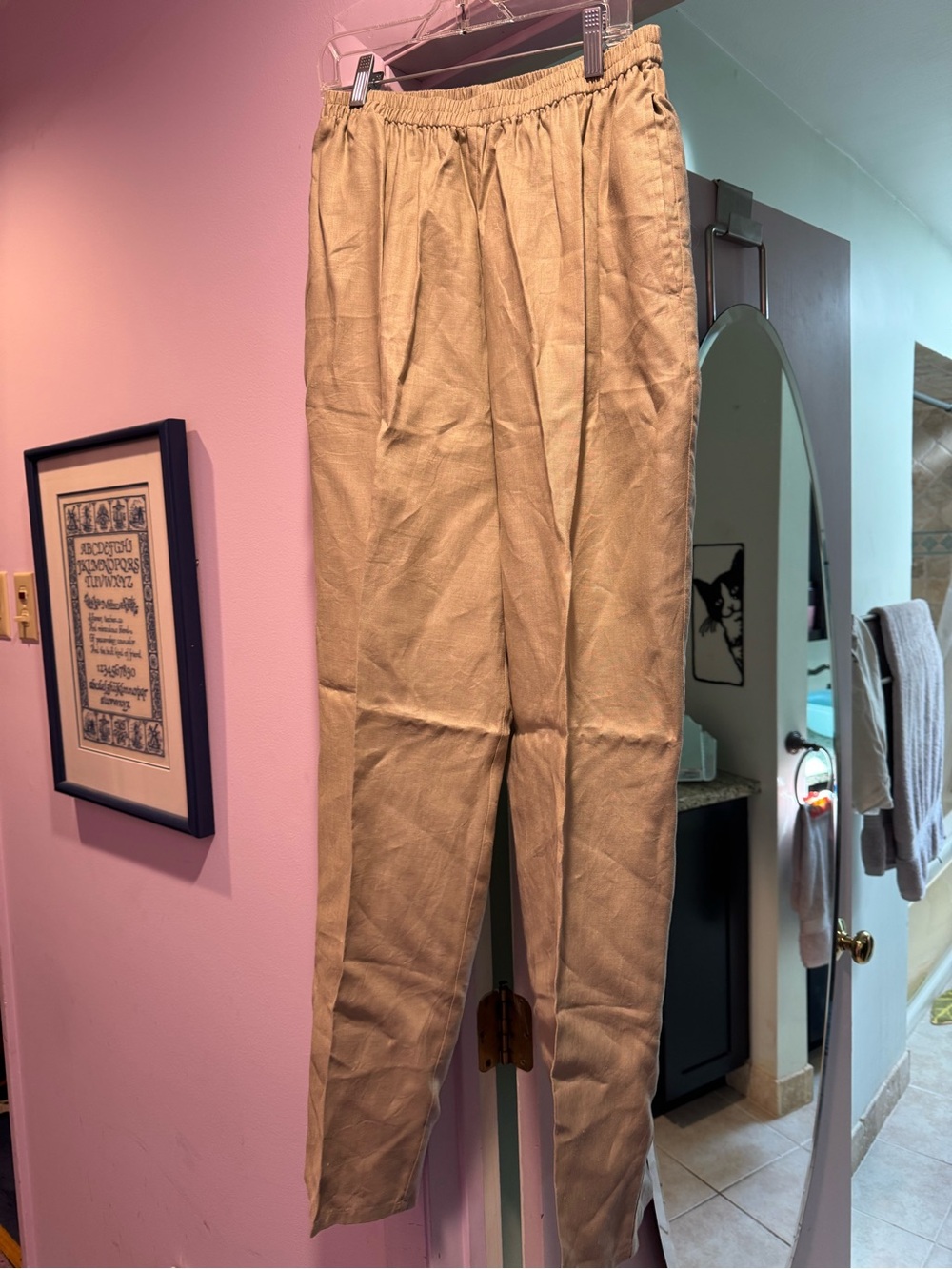 VTG! David Dart Size M Khaki Elastic-Waist Linen Pants